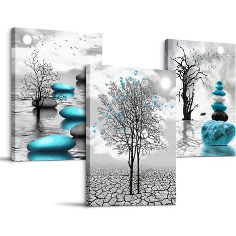 Schwarz Weiß Landschaft Natur Wandbilder Wohnzimmer 30x40cm 3er Set (1/5)