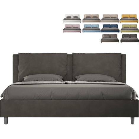 Letto matrimoniale king size contenitore imbottito 200x200 microfibra grigio Appia (1/5)