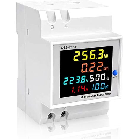 Medidor eléctrico doméstico monofásico inteligente - Instalación mediante riel guía - Voltaje CA - Corriente CA - Frecuencia - Factor de potencia - Pantalla LCD a color (1/5)
