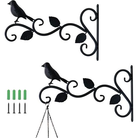 Lot de 2 supports de suspension pour plantes en métal de 30 cm (12 po) - Crochets noirs antirouille pour paniers de fleurs, mangeoires à oiseaux, carillons éoliens et lanternes. Usage extérieur, intér
