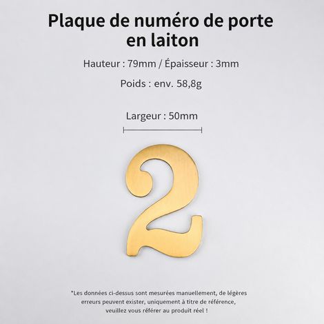 Numéro de maison chiffre 2 en laiton pur adhésif 8 cm finition mate t4911-8cm 2 8 × 5 × 0,3 cm 59 g – Livraison gratuite