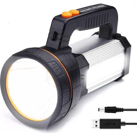 Lampe Torche LED Rechargeable USB, 7000 Lumens Super Lumineux Lampe de Poche Étanche IPX4, 6600mAh Lampe Camping Portable (Argent)