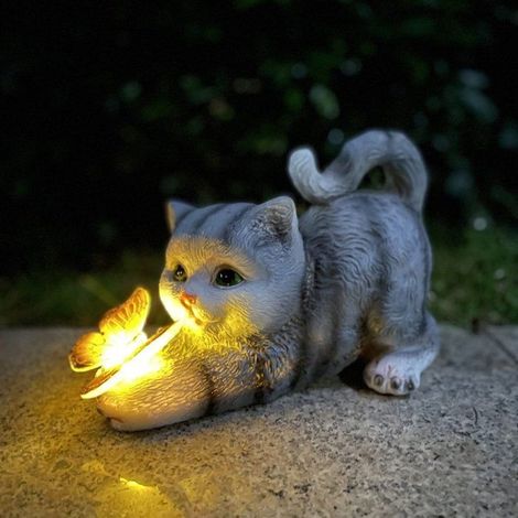Statues de jardin d'extérieur - Statue de chat - Éclairage de jardin - Lampes solaires papillon - Pour l'extérieur, le CAMION