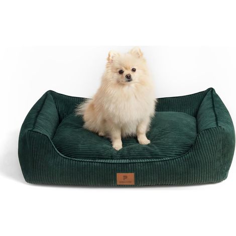 Panier pour Chien Vert Foncé à Bords Relevés, Taille S, Canapé Antidérapant, Housse Amovible et Lavable (30 °C), Couchage Confortable en Tissu Côtelé, Intérieur Moderne et élégant, Tailles S-M (1/5)