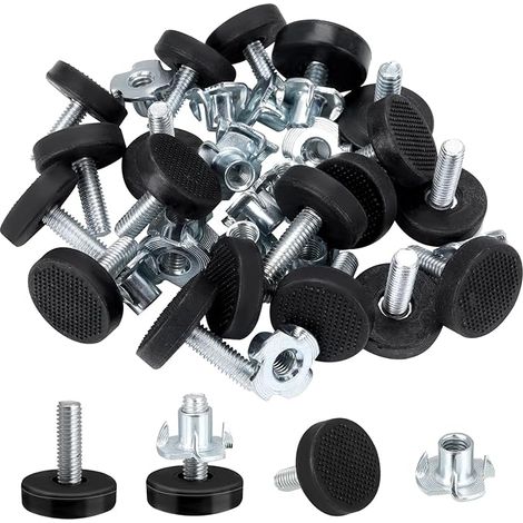Lot de 16 pieds de nivellement réglables en hauteur - Filetage M6 - Pour meubles robustes - Avec écrous en T - Pour table et chaise - Protection du sol (1/5)