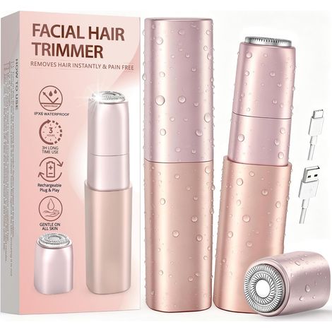 Rechargeable Electric Women's Face Shaver: 2 Replacement Heads for Women, Soft and Painless Shaver, Women's Face Epilator, IPX6 Waterproof, Compact Design for Fluff, Cheeks, Chin, Arms (1/5)