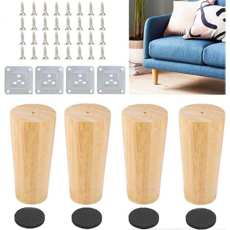 Ensemble de 4 pieds de meubles en bois, 10 cm, convenant aux meubles, pieds de table, armoires, canapés, lits, placards, chaises, tables, etc. (1/5)
