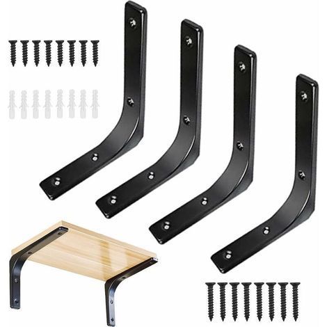 4pcs Black Wall Shelf Bracket Metal Shelf Bracket Wall Mounting Bracket L-Shaped Wall Bracket for Furniture Decoration Connection with Screws 150 125mm (1/5)