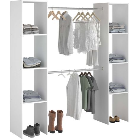 Vestidor Modular Abierto Custom para Dormitorio en Color Blanco Incluye 2 Modulo A con 6 Estantes y 2 Barra Colgadora 176x180 cm