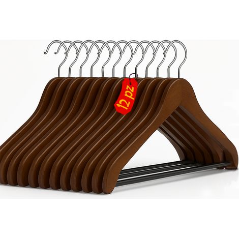 Set 12 Grucce Appendiabiti in Legno con Asta per Pantaloni Organizer Vestiti