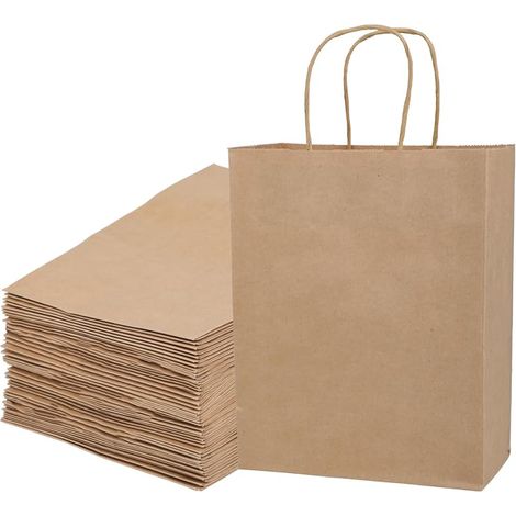 Set mit 50 braunen Papiertüten mit Henkel – Geschenktüten – Kraftpapier mit Kordelzug – 21 x 11 x 27 cm – Kraftpapiertüte für Geburtstage, Hochzeiten, Weihnachten und Partys (1/5)
