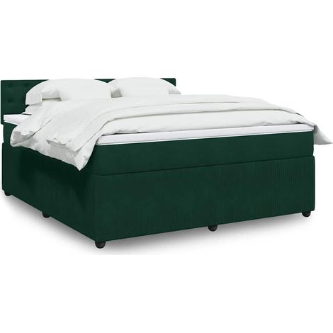 vidaXL Sommier à lattes de lit et matelas Vert foncé 180x200cm Velours (1/5)