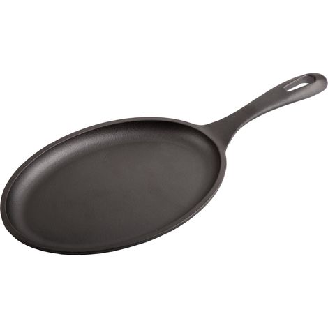 Victoria 37345 Sartén Fajitas Hierro Fundido Curado Inducción 25cm, Apta Fuego, Barbacoa, Cast Iron Skillet  Negro