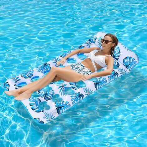 Inflatable Swimming Pool Mattress, 165x83cm Inflatable Floating Chair with Holes, Porous Air Raft, Pool Raft with Pillows, for Summer Outdoor Water Activities (1/4)