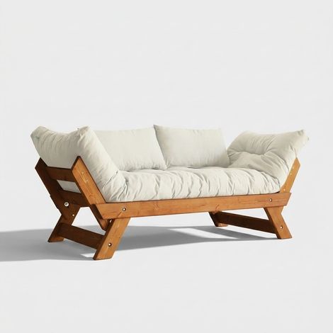 Canapé-lit inclinable en bois et lin imperméable Sorai - Blanc (1/4)