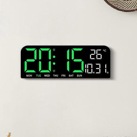 Réveil grand écran, horloge de bureau LED minimaliste, horloge créative, grande horloge de table, peut être accrochée, boîtier noir 0707 avec accents orange. (1/5)