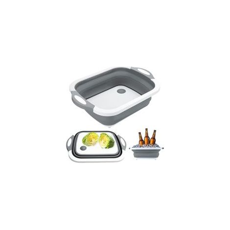 Crezuo 3-in-1 Faltbares Schneidebrett, Multifunktionaler Abtropfkorb mit Deckel, Tragbarer Aufbewahrungskorb für Küche und Camping