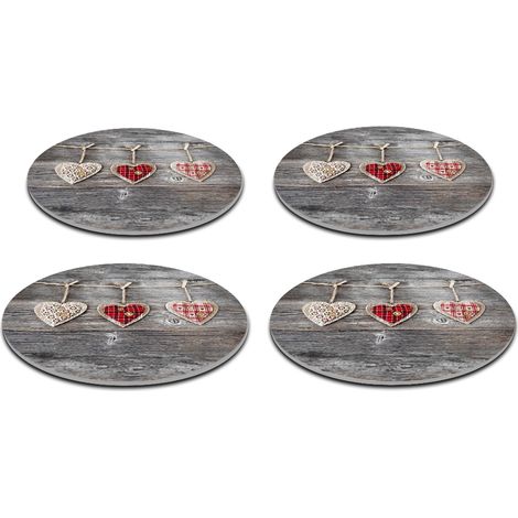 Juego de 4 manteles individuales redondos de 33 cm - fieltro grueso de 4 mm, resistente al calor, decorativo, estampado de corazones - Bertoni (1/5)
