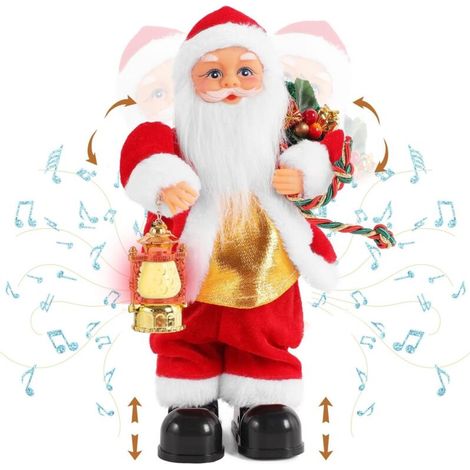 Christmas Santa Claus Doll Singing and Dancing Toy Twisted Santa Claus Ornaments with Lighting Handheld Light Decoration for Children Home Christmas Gift Ornaments 12 Inch (1/5)
