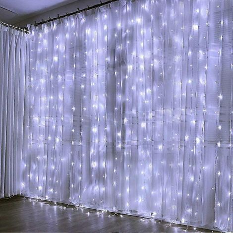 Rideau lumineux LED 300 LED 3 m x 3 m, 8 modes, étanche IP44, blanc froid (1/4)
