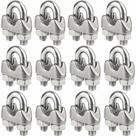 (M4) Pack of 12 Stainless Steel Wire Rope Clips for 4mm Diameter Wire Rope (1/5)