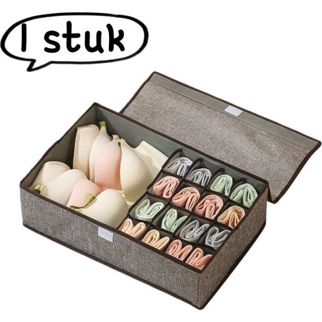Boîte de rangement grise 3 en 1 pour sous vêtements et chaussettes avec 17 compartiments organisateur de type tiroir pour armoire et dressing (1/5)