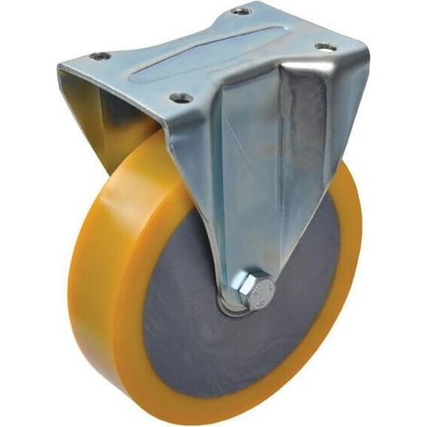 Rueda industrial fija en poliuretano: di谩metro200 x 50 mm placa de soporte: 110 x 145 mm. Capacidad: 850 kg Ro-Carr RO-CARR