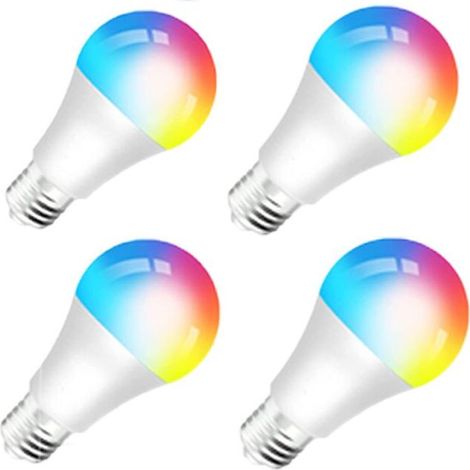 Lot de 4 Ampoules LED RGB Intelligentes, Wi-Fi, E27, 9W, 850lm, Commande Vocale, Compatible Amazon Alexa et Google Home, Lumière Colorée (1/5)