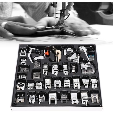 Kit de 35 pièces multifonctions pour machine à coudre domestique, comprenant un pied presseur en métal et des accessoires. (1/5)