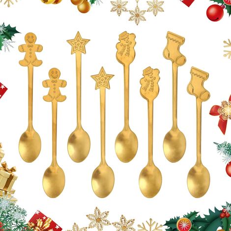 8 Weihnachtsteelöffel, Dessertlöffel aus Edelstahl, Zucker