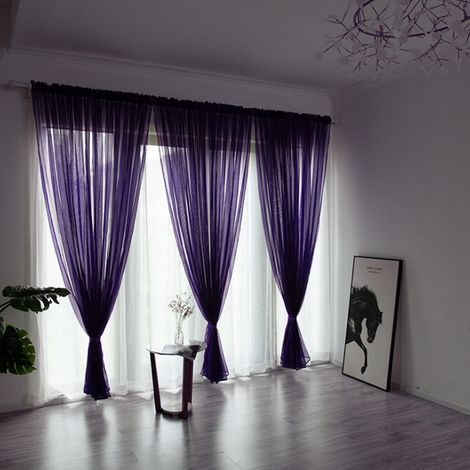 Rideaux en voile de polyester violet, style simple, 1 x 2 m, pour chambre ou salon. (1/4)
