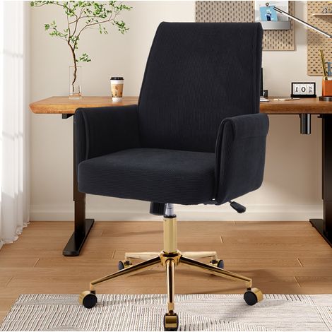 Sedia ufficio ergonomica in velluto a coste nera OKMYHOME (1/5)
