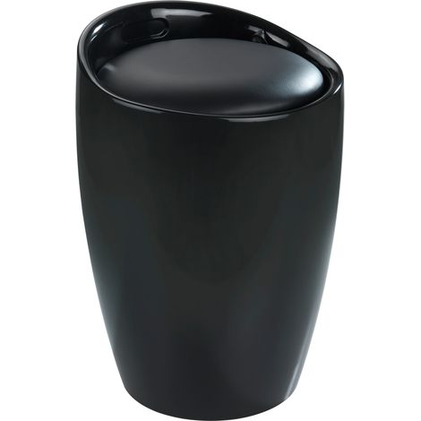 Wenko – Tabouret de salle de bain noir Ø 36 x 50,5 cm – Panier à linge 20 litres en ABS – Assise rembourrée – Design moderne