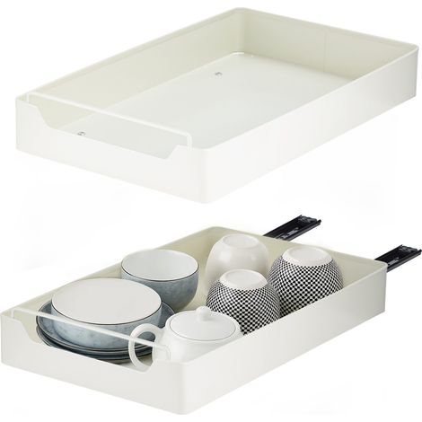 M.J COMFY-LIFE Pull Out Cabinet Organizer Slide Out Drawer Shelf No-Drill Installation Space-Saving Kitchen Spice Rack Adhesive Pantry Shelves for Bathroom, Closet White (ABS, 25  43cm) (1/3)