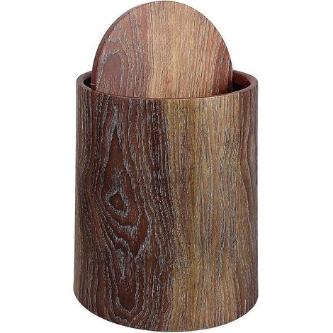 Poubelle ronde à couvercle basculant imitation bois pour la maison ou le bureau (1/5)