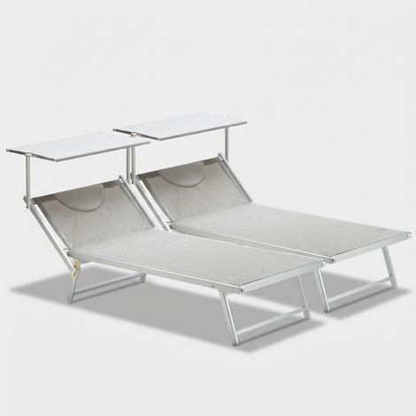 Lot de 2 bains de soleil XL en aluminium – Structure anodisée – Dossier inclinable 3 positions – Dimensions 208x98x40,5 cm – Gris – Beach And Garden Design (1/5)