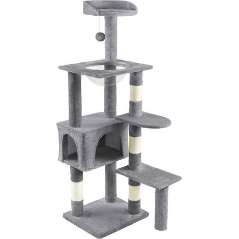 VOUNOT Tiragraffi per Gatti, Albero Gatto Multi-Livello con Capsula Spaziale, Altezza 138cm, Grigio (1/5)