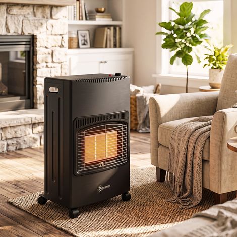 Chauffage au Gaz Poêle à Gaz 4200W Infrarouge Pliable 3 Puissances Système ODS Anti-Basculement Housse 46x42x75cm Noir