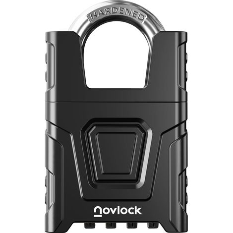 Cadenas à code extérieur - résistant aux intempéries à 4 chiffres avec anse blindée anti-coupe de 8 mm pour portails, clôtures, cabanes, abris, casiers et armoires - lot de 1, noir (1/5)