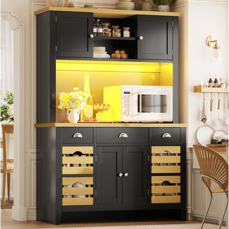 Mobile da cucina 120x40x188 cm in MDF nero con LED RGB e contenitore modulabile – MEUBLIV (1/5)