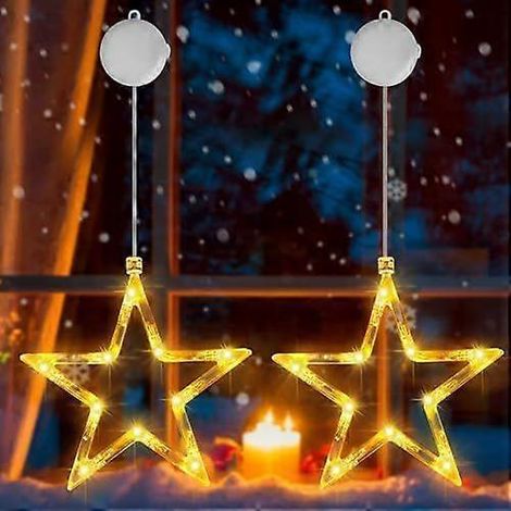 Guirlande lumineuse de Noël OUILA pour fenêtre, étoiles lumineuses suspendues avec minuterie, clignotantes/allumées en continu, décorations de Noël à piles pour fenêtre. (1/4)