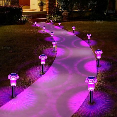 Set mit 9 leuchtend pinken, pilzförmigen Solar-Außenleuchten, wasserdichte LED-Erdspießleuchten für Wege, Höfe, Rasenflächen, Terrassen, Gärten, Landschaftsdekoration (lila) (1/5)