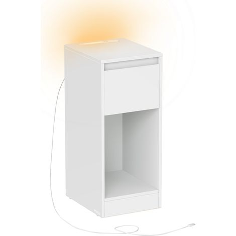 Vasagle – Table de chevet étroite avec éclairage LED tactile – 1 port USB-A, 1 port USB-C – Tiroir et compartiment ouvert – Dimensions 30x25x59,5 cm – Blanc nuage