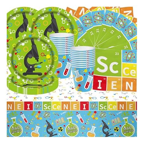 Apprentissage de l'expérience chimique Vaisselle à thème scientifique Pour anniversaire d'enfant Comprend des assiettes en carton gobelets serviettes papier et nappes (1/5)