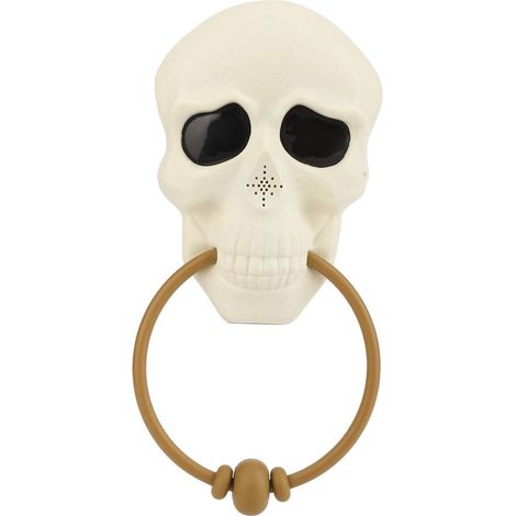 Carillon d'entrée Halloween crâne avec lumière et son, PVC durable, décoration de fête effrayante, sonnette murale squelettique. (1/5)