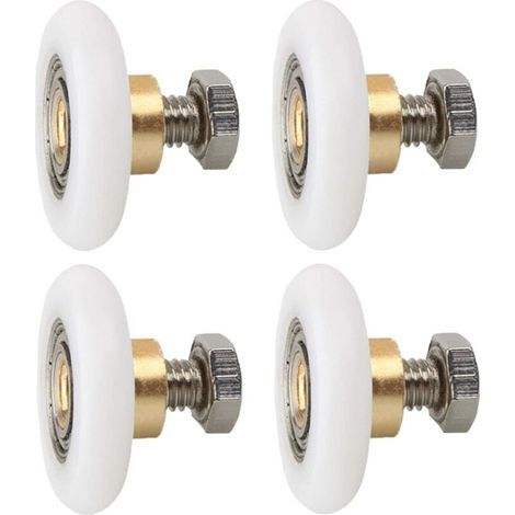 Lot de 4 roulettes porte de douche 23 mm – Nylon avec mandrin en cuivre – Installation facile avec vis M4 – Pour portes coulissantes en verre (1/5)
