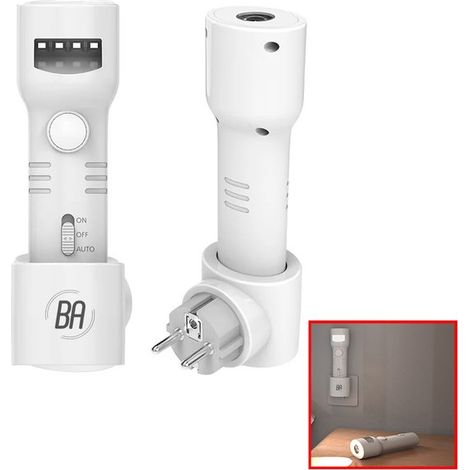 1 Lampe torche LED, Veilleuse à brancher, Capteur jour/nuit, Éclairage de secours, Rechargeable, 4000K, Pour chambre, couloir