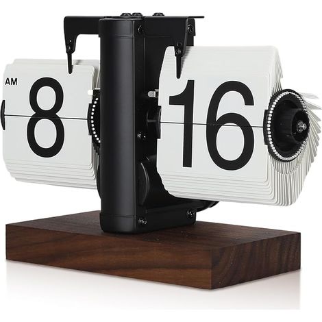 Horloge De Bureau Flip, Horloge Pliante Numérique 12 Heures Simple Face Grands Chiffres Horloge Automatique Mécanique Rétro Base en Bois pour Le Salon Cadre Noir Côté Blanc (1/5)