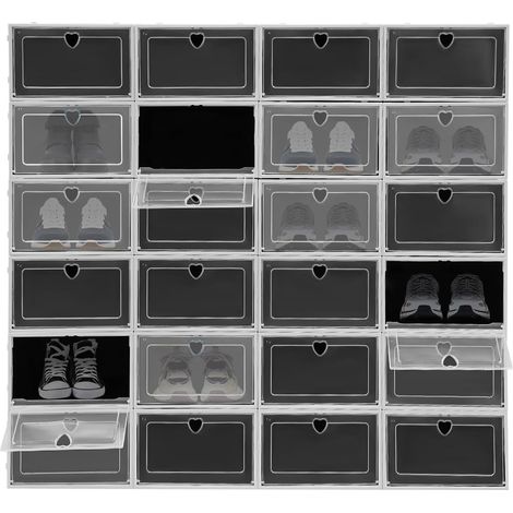 Juego de 24 cajas de almacenamiento apilables con tapa para zapatillas, tacones altos y pantuflas. (1/5)
