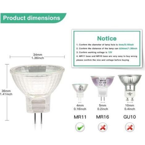 Ampoules Halogènes MR11(Pack de 12),Lampe Halogène GU4 12V 20W, Ampoule Mr11 GU4, 2 Broches Ampoule Halogene 2700K Blanc Chaud (1/3)